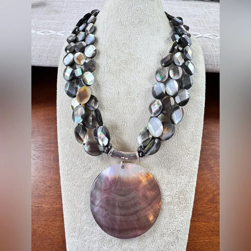 Rainbow Obsidian Shell Necklace stamped 925